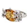 Image 1 : Oval-Shaped Yellow Citrine Ring With Flower In 14K White Gold | 267707