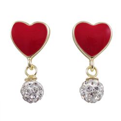 Sterling Silver Gold Red Enamel Heart With Crystal Ball