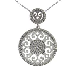 14K White Gold Brushed Round Diamond Pendant With 18" Chain