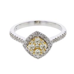 Round-Cut Cushion-Shaped Cluster Diamond Ring In 14K White & Yellow Gold | 437975