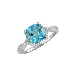 SS SWISS BLUE TOPAZ / DIAMOND RING - Size 7 (#10171SW)