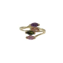 Multi Color Marquise CZ Design, Gold Plated Brass Ring, Size 8