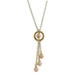 Peach 4Mm Balls And Peach 4Mm Ball In Ring, Lariat Style Necklace, Gold Plated Brass Chain, 16" 2"