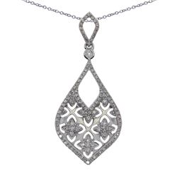 14K White Gold  Brushed Diamond Pendant With 18" Chain