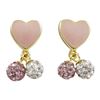 Image 1 : Pink Enamel 7X8mm Heart With Pink And Light Pink 4Mm Crystal Balls Hanging, Gold Plated Sterling Sil