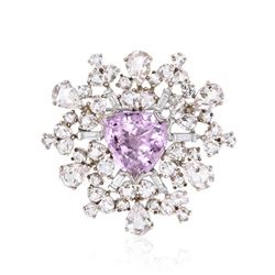 Trillion Prong-Set Morganite Brooch With Diamond In 14K White Gold | 278574