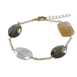 Smokey-Citrine Rutilated (Rutile) Semi Precious Faceted Chunky Stones On Gold Plated Sterling Silver