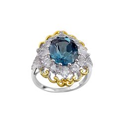 TT STERLING SILVER GOLDPLATED LONDON BLUE TOPAZ / WHITE TOPAZ RING - Size 7 (#10103MUL)