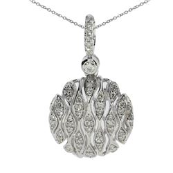 14K White Gold Puffed Round Diamond Pendant With 18" Chain