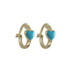 Turquoise Enamel 4.5X5mm Heart On Gold Plated Sterling Silver Baby Huggie Lever Back Earrings, 0.44"