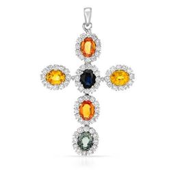 Diamond Cross Slider With Multi-Colored Sapphires In 14K White Gold | 276045