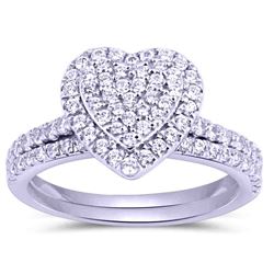 Micro-Pave' Heart Ladies Diamond Bridal Set In 14K White Gold | 433653