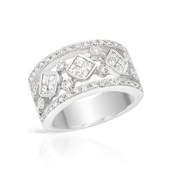 Princess & Round Halfway Diamond Band In 18K White Gold | 256583