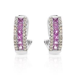 Pink Sapphire & Diamonds Earrings In 14K White Gold | 276142