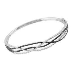 SS BLACK / WHITE DIAMOND BANGLE (#4172D-BLK)