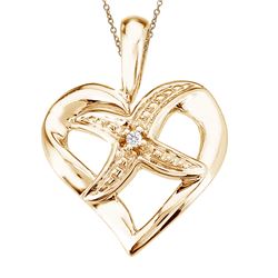 14K Yellow Gold Diamond Fashion Heart Star Pendant With 18" Chain