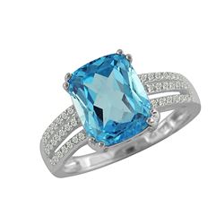 SS SWISS BLUE TOPAZ / DIAMOND RING - Size 7 (#10183SW)