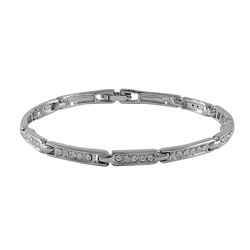 Silver Tone Brass Crystal Bracelet With Foldover Clasp- 7