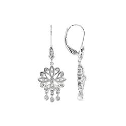 SILVER DIAMOND FLOWER DANGLE LEVERBACK EARRINGS (#8769D)