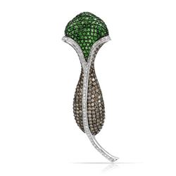 Lily Brown Diamond And Tsavorite Brooch In 14K Two-Tone Gold | 156200