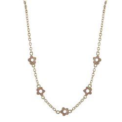 Pink Enamel Flowers On Gold Tone Brass Chain -15