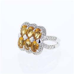 Oval-Cut Prong-Set Citrine Diamond Ring In 14K White Gold | 272867