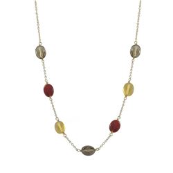 Smoky And Carnelian Combination Semi Precious Stones On Gold Plated Brass Chain Necklace, 16