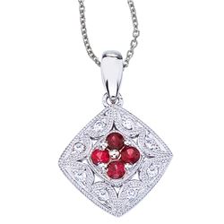 14K White Gold Ruby And Diamond Filigree Pendant With 18  Chain