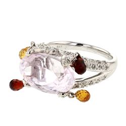 Oval Kunzite Ring With Diamond & Colored Charms In 14K White Gold | 262003