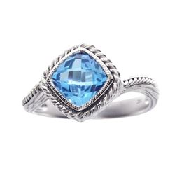 14K White Gold Blue Topaz Braided Ring