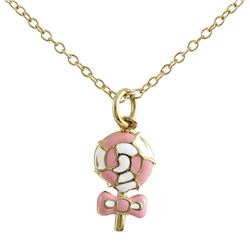 Light Pink And White Enamel Lolly Pop Charm Pendant On Gold Plated Brass Chain- 14