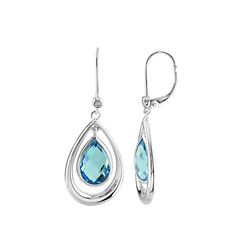 SS SWISS BLUE TOPAZ / DIAMOND WIRE WRAPPED LVBK EARRINGS (#7043SW)