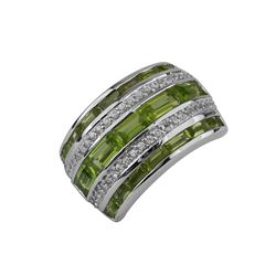 SS PERIDOT / WHITE ZIRCON RING - Size 7 (#10339MUL2)