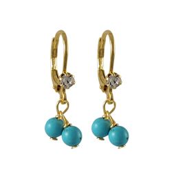 Two Turquoise 4Mm Balls On Gold Tone Brass Lever Back With Crytal Earrings