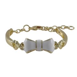 White Enamel Bow, Gold Plated Brass Bangle Bracelet, 4&Quot; 1&Quot;