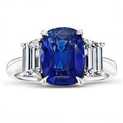 Cushion Cut Blue Sapphire And Double Diamond Platinum Ring