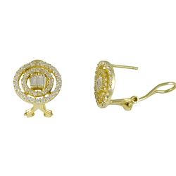 Gold Tone Sterling Silver Round Post Clip Earrings With CZ -0.6 