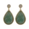Image 1 : Green Jade Semi Precious 13X20 Faceted Teardrop Stone, Gold Plated Sterling Silver CZ Post Earrings,