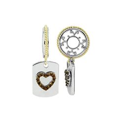 SS/GOLD WHEEL W/BROWN DIA HEART DOG TAG DANGLE (#368D-BR)