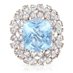 Blue Topaz Brooch  With Morganite & Diamonds In 18K White Gold | 266718