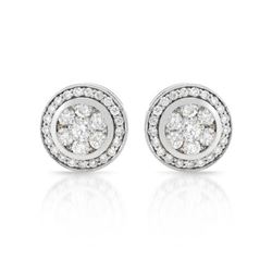 Button Stlye Stud Earring With Milgrain In 14K White Gold|348596