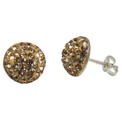 Champagne Shamballa Half Ball 10Mm Earrings Sterling Silver Post