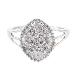 Marquise-Shaped W/ Round & Baguette-Cut Diamond Ring In 14K White Gold | 225779