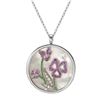 Image 1 : Round MOP W/ Gemstone Flowers Slider W/ Chain  In 14K White Gold | 355763