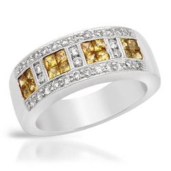 Invisible-Set Yellow Sapphire W/ Diamonds Ring In 14K White Gold | 276489