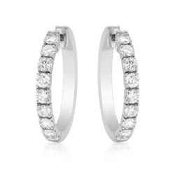 Halfway Out Diamond Hoop Earrings In 18K White Gold | 334402