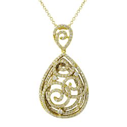 Gold Tone Sterling Silver CZ Filigree Teardrop Pendant- 2.08"