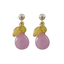 Lavender Combination Semi Precious Stones On Gold Filled Post Earrings-0.87"