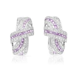 Pave-Set Pink Sapphire & Diamond Earrings In 18K White Gold | 289229