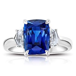 Cushion Cut Blue Sapphire And Pentagon Cut Diamond Platinum Ring